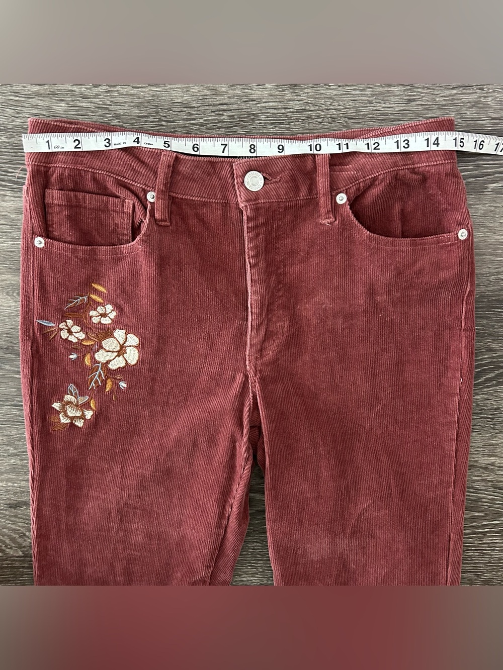 VTG Forever 21 Floral Embroidered Corduroy Flare Bell Bottom Pants Womens L Boho - Picture 9 of 11
